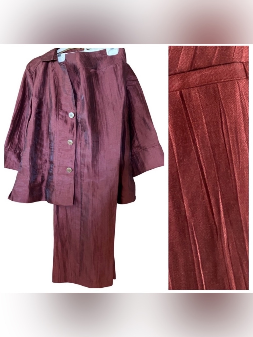 Slub Linen NWT Suit Set Jones New York Collection Petite Size 4P Autumn Rust